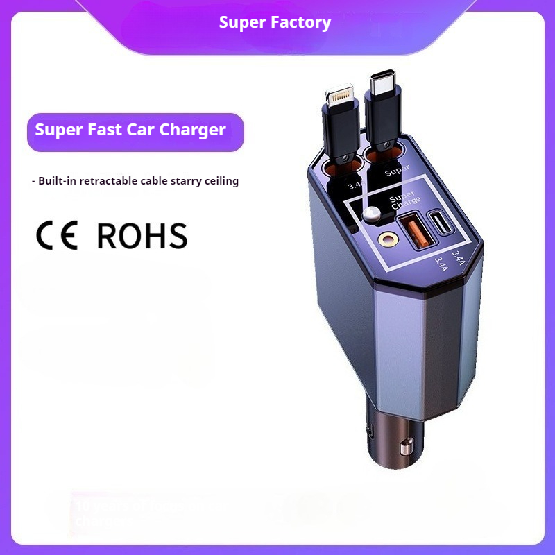 Fast Charging Cable - 120W Car Charger with Telescopic Cable